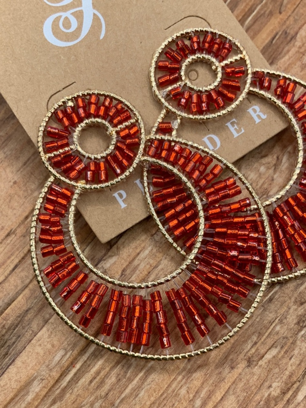 Plunder Design Harmony Red Gold Beaded Double Dangle Drop Earrings